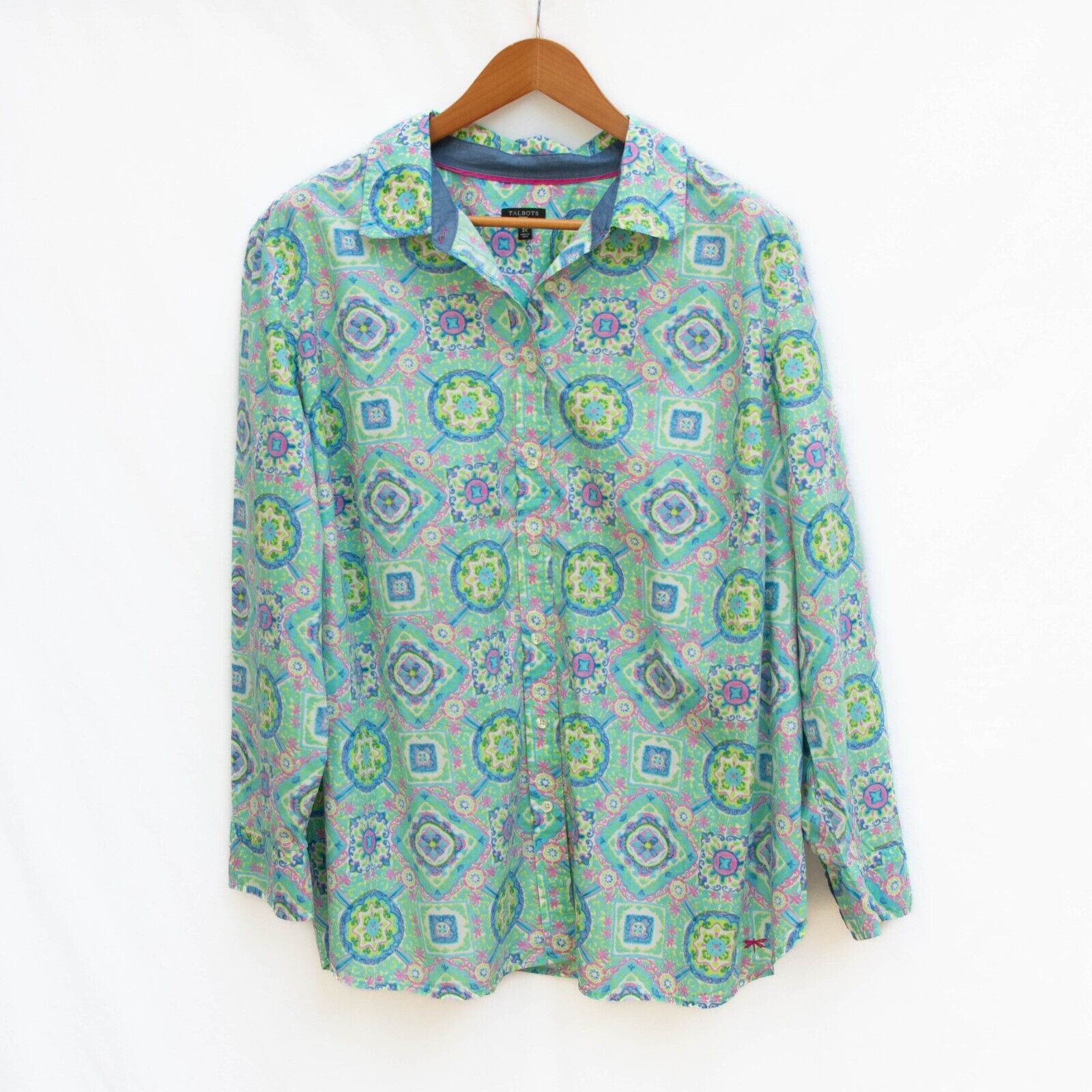 Talbots Shirt Womens 3X Button Up Colorful Abstra… - image 1