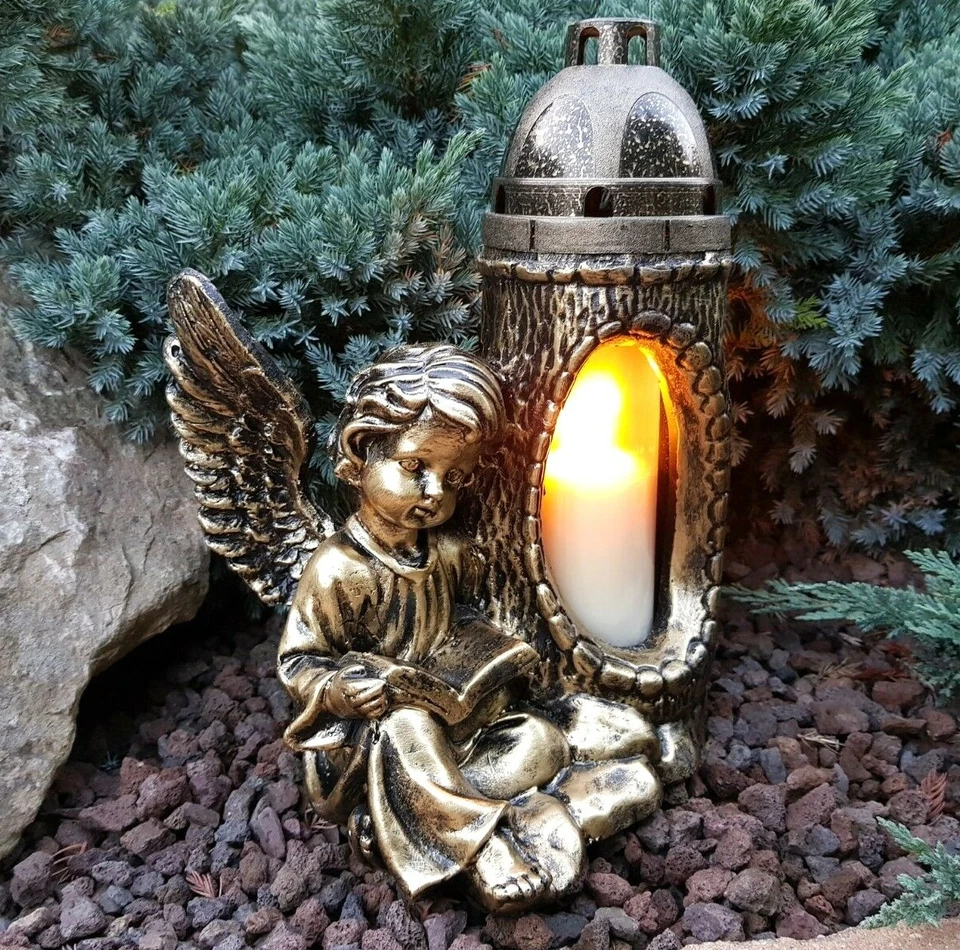 Engel Grablaterne Grablampe Grableuchte Gold Grabschmuck Schutzengel - Herz