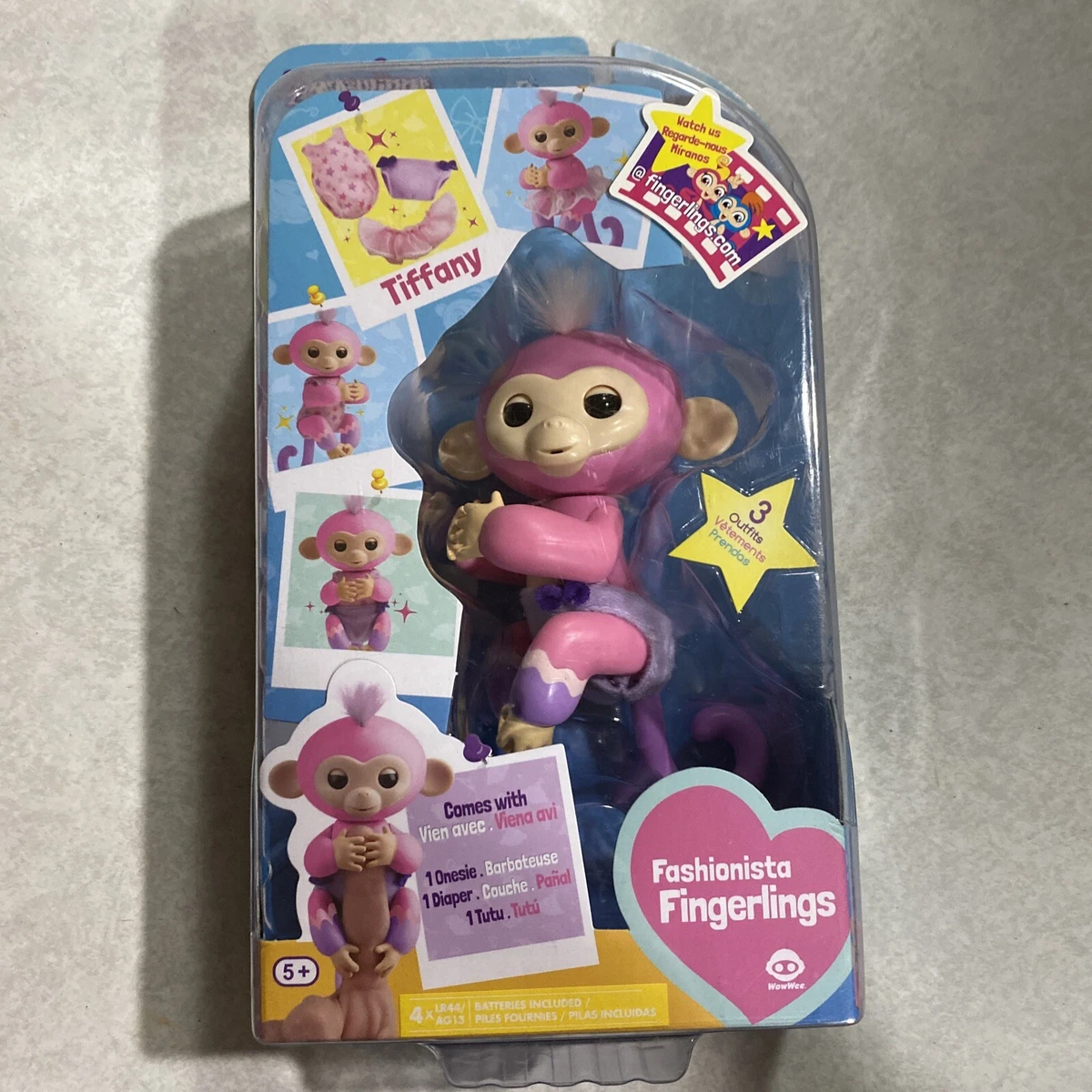FINGERLINGS TIFFANY TOY GIRLS PINK TALKING MONKEY KIDS PET INTERACT OUTFITS