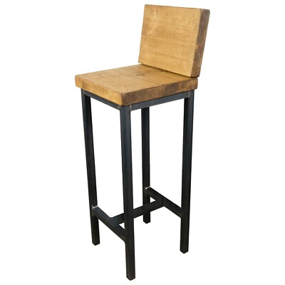 Barhocker Stuhl Industrial Metall Stahl eckig Altholz Massivholz Stil