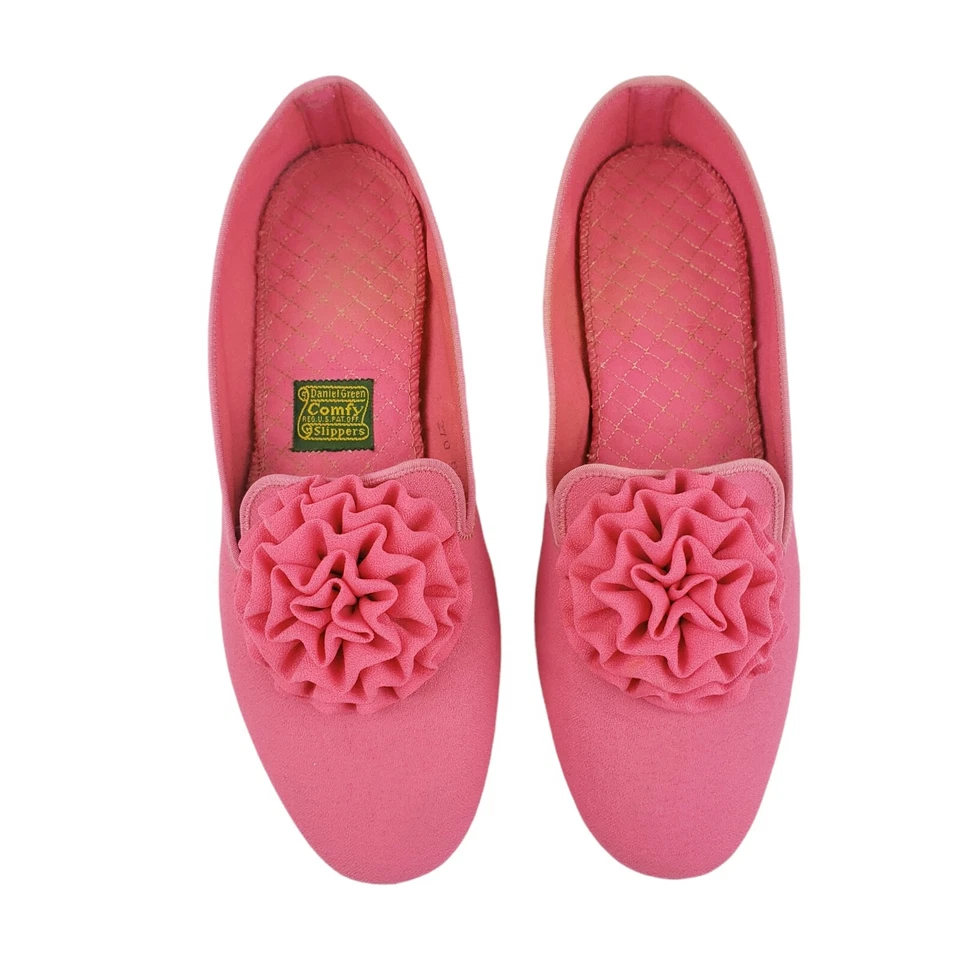 DANIEL GREEN 60's Vintage Hot Pink Bow Flower Flat Slippers MADE IN USA 6.5? - Image 2 of 4