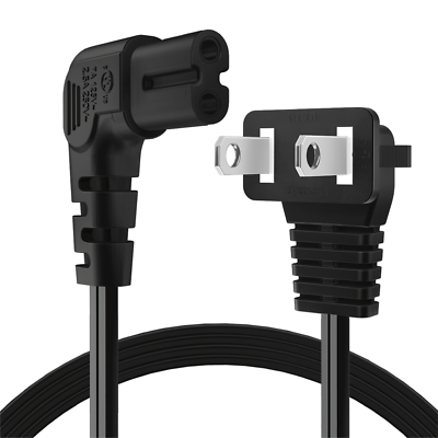 2 Prong Power Cord NEMA 1-15P to IEC320 C7 Right Angle Power Cable