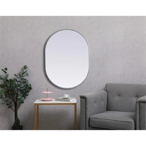 Elegant Decor Asha 27x36" Oval Modern MDF Wood/Iron Mirror in Silver - Picture 9 of 11