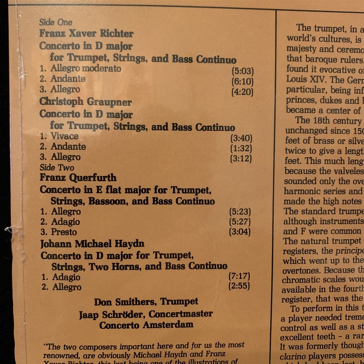 DON SMITHERS trumpet Baroque Masterpieces - Schroder, QUINTESSENCE