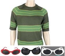 Kurt Cobain Sweater  Sunglasses Set Green Short Sleeve Shirt Costume Nirvana