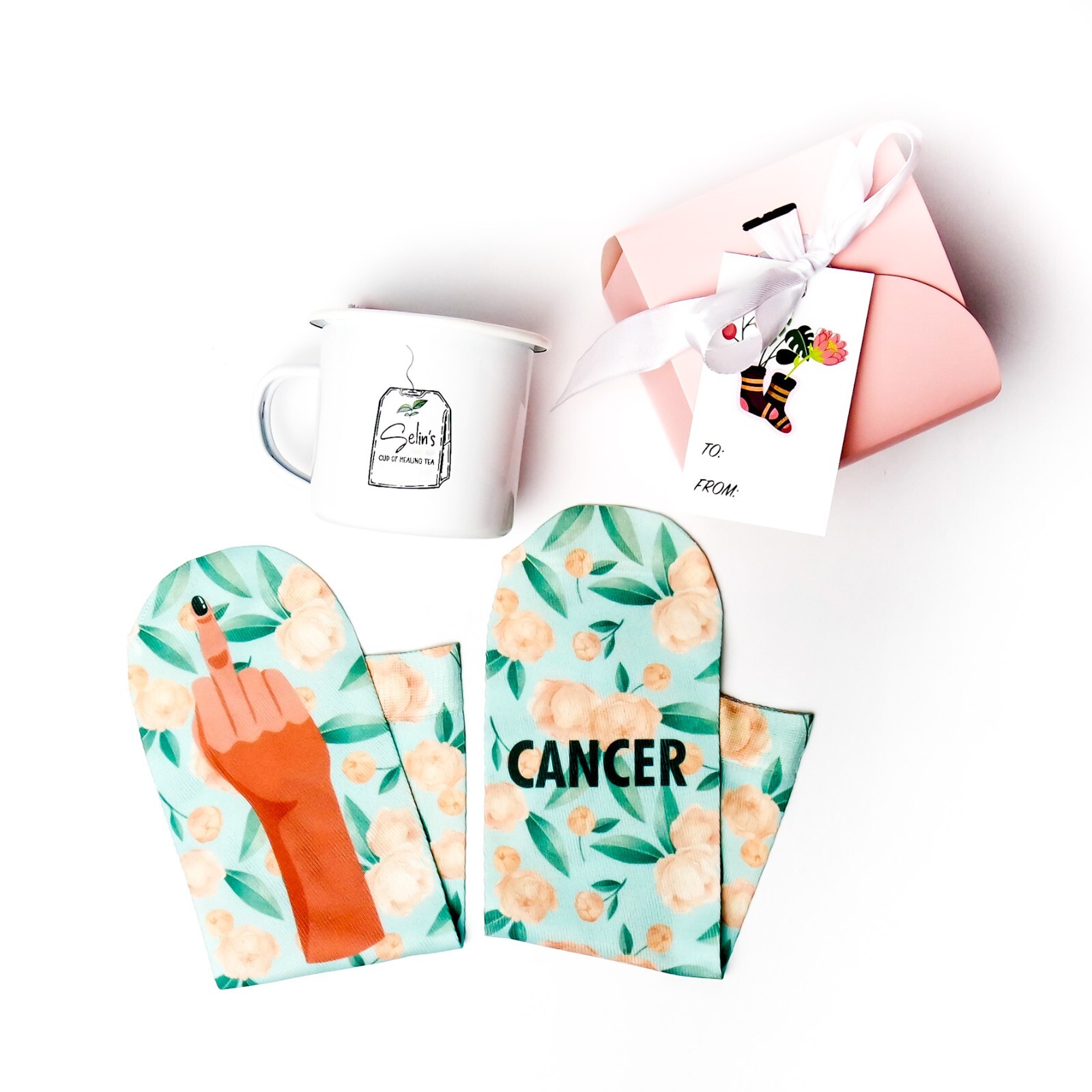 SAOLA Confezione Regalo Calzino e Tazza Cancro Donna Caro Cancro Detto Calze Regalo Supporto