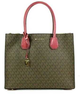 Michael Kors Mercer Large Leather Tote Shoulder Bag in Mulberry