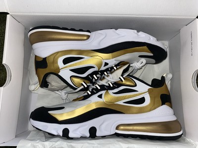 Nike Air Max 270 React Men Sneakers Sz 9.5 Metallic Gold Black White CW7298 100
