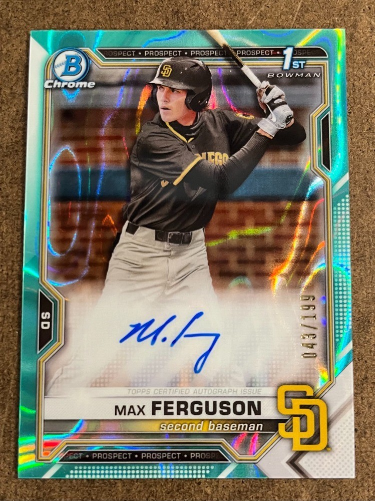 2021 Bowman Draft Chrome Aqua Lava Refractor MAX FERGUSON 1st /199 - Padres Auto