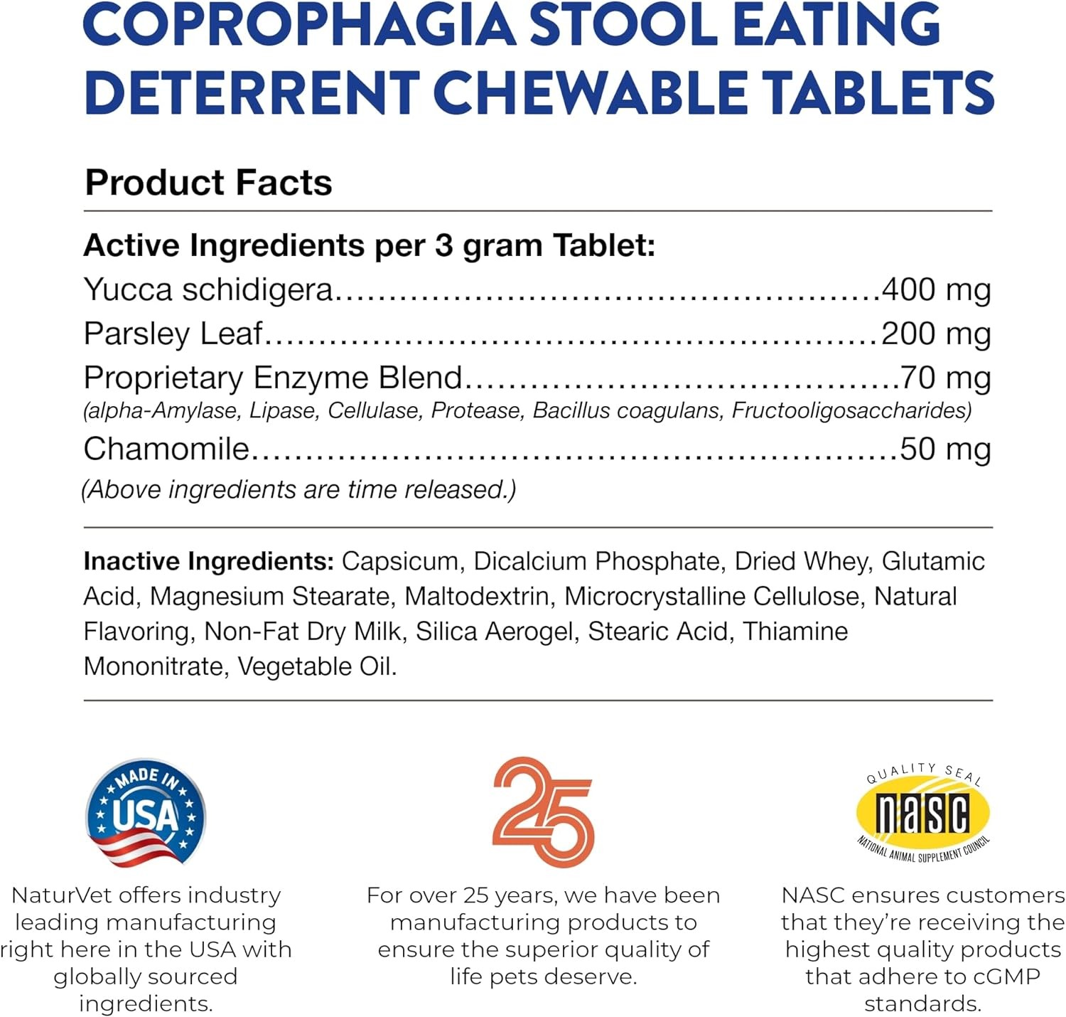 NaturVet COPROPHAGIA DETERRENT - Stops Dogs and Puppies from Eating Poop 130 Tab