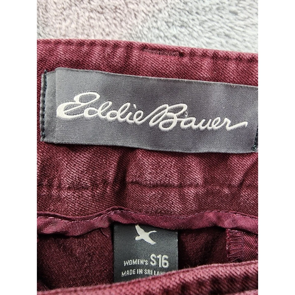 Eddie Bauer Curvy Fit Straight Leg Chino Pants Size S16 Burgundy Stretch Cotton - Image 4 of 4
