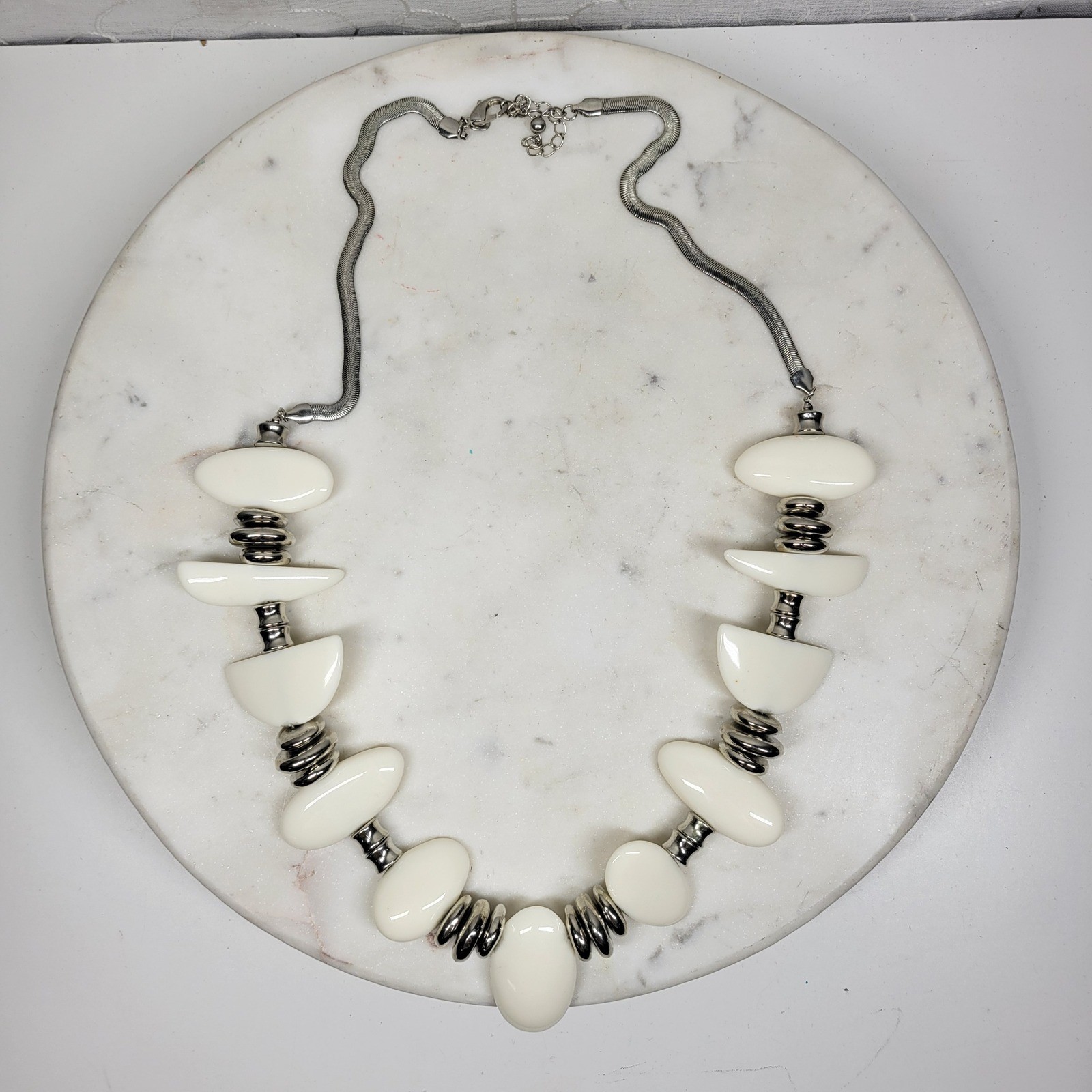 Chico's Statement Necklace White Silver Chunky Be… - image 3