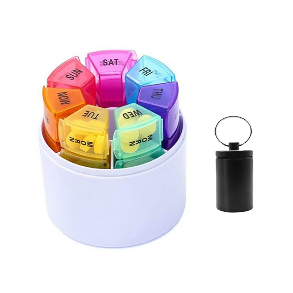Pilulier 7 jours 4 cases par jour pilulier semainier rond portatif noir en ABS