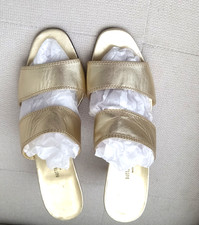 BOTTEGA VENETA Women's Gold Leather double Strap sandals slides Heels Shoes 8.5