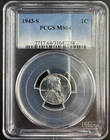 1943-S Steel Lincoln Wheat Cent PCGS MS64 – WWII Issue – Brilliant Luster