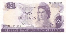 #Reserve Bank of New Zealand 2 Dollars 1972 P-164 VF+ Qn. Elizabeth II
