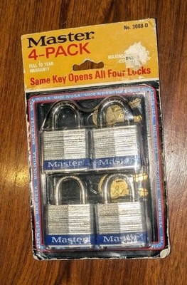 Master Lock 4 Pack With 4 Keys Open All Four Locks. No. 3008.-d NEW.
