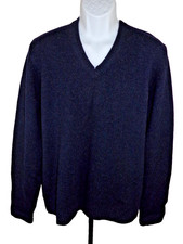Brooks Brothers Mens Sweater Blue Large V Neck Long Sleeve Lambs Wool Pullover