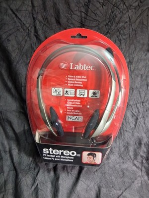 Vintage Labtec Micro NCAT2 PC Stereo Headset With Microphone, Silver, Sealed