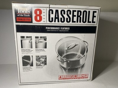 NIB 8 Quart Tools Of The Day Trade Stainless  Steel Casserole With Glass Lis