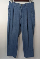 Vintage Riveted Lee Pleated High Rise Denim Blue Jeans Women’s 14 Talon Zipper