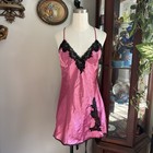 Frederick's of Hollywood Pink Satin Full Slip Black Lace Trim Adjustable M — photo 1