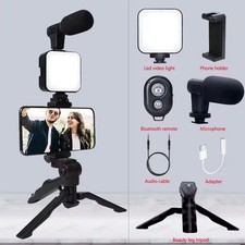 Vlogging Kit for iPhone  Android with Tripod, LED Video Light  Microphone.