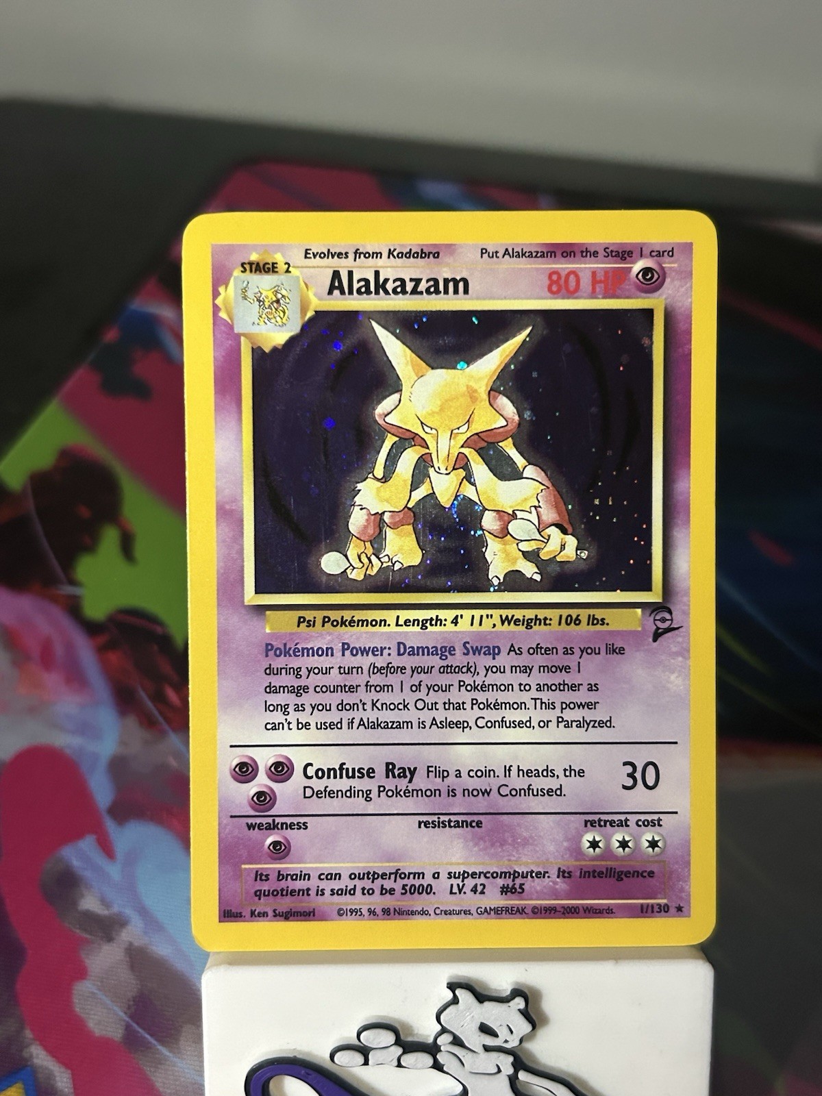 Pokémon Alakazam TCG 1/130 Base Set 2 Unlimited Holo Rare WOTC SWIRL