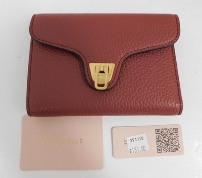 New Coccinelle Whiskey Brown Pebble Leather Wallet $131rt