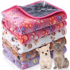 4 Pcs Washable Dog Blankets Waterproof Cute Paw Print Fleece Blanket Reusable...