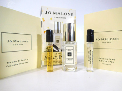 JO MALONE WOOD SAGE SEA SALT travel + ENGLISH PEAR sample + MYRRH & TONKA sample