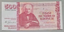 Iceland 500 Kronur Banknote 2001 Sedlabanki Islands