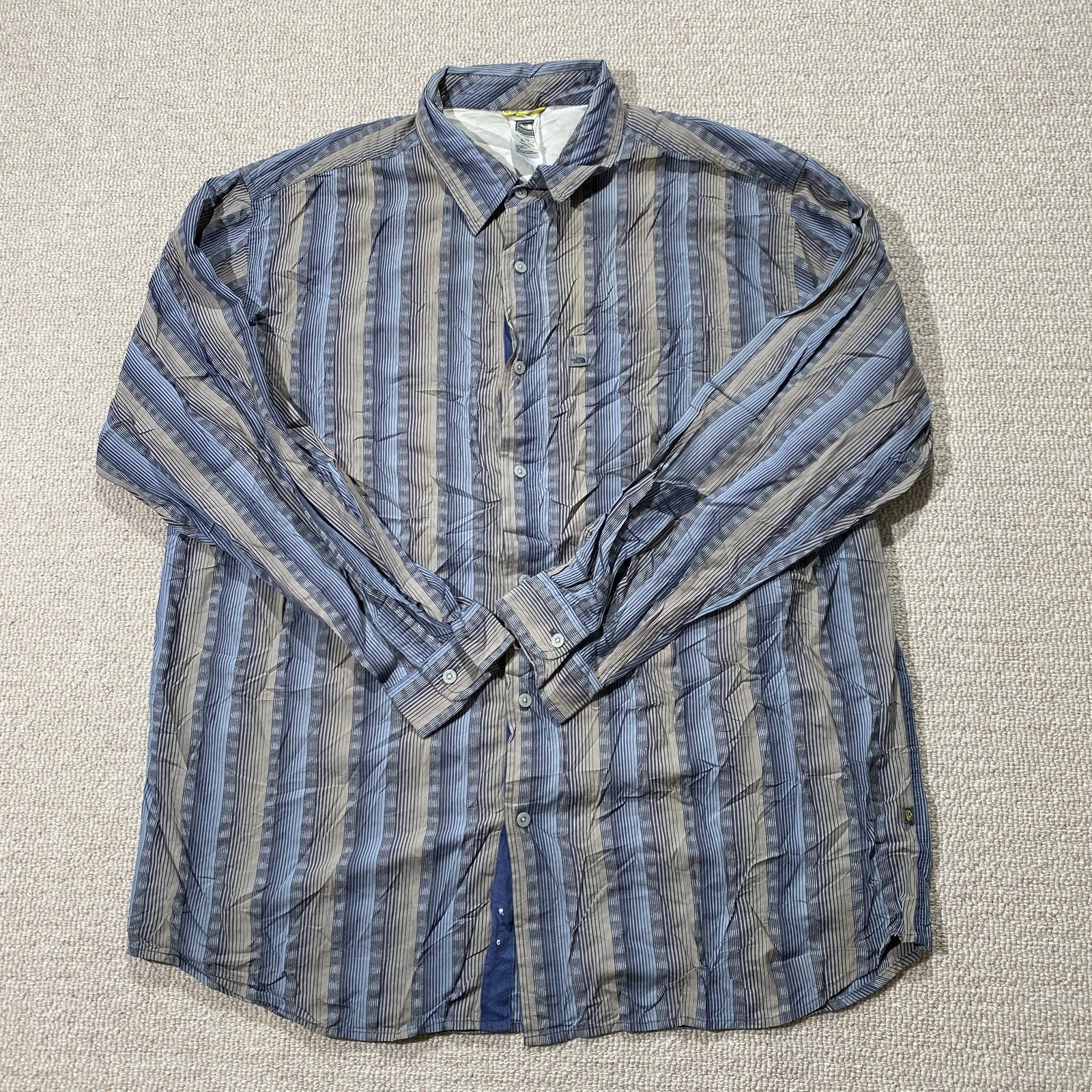 The North Face Shirt Mens XL Grey Striped Outdoor Hiking Button Up USA