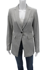 Calvin Klein Womens Gray Herringbone Blazer Collared Button Long Sleeve Size 4