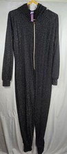 SAVAGE X FENTY Sleep  Shine Hooded Onepiece Jumpsuit Sz Med Black Shimmer