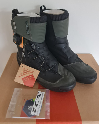 NEW - TCX Infinity 3 Mid Waterproof Motorcycle Boots Black/Green - UK 7.5 EU 42