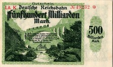 Deutsche Reichsbahn Gutschein F&uuml;nfhundert Milliarden Mark Lit. K Murgtalbahn UNC