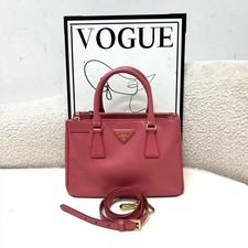 Prada Galleria Medium Pink Saffiano Leather Double Zip Tote Bag Gold Auth