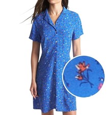 Gap Blue Floral Fit & Flare Button Front Dress Viscose Medium