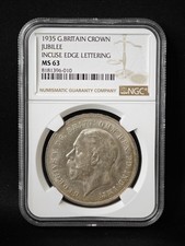 1935 G.Britain Corona Giubileo Incuso Bordo Lettering NGC MS 63 Moneta Argento UNC