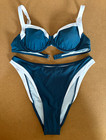 SUUKSESS Blue/White 2pc Bikini Set L Underwire Padded D Cup High-Waist — photo 1