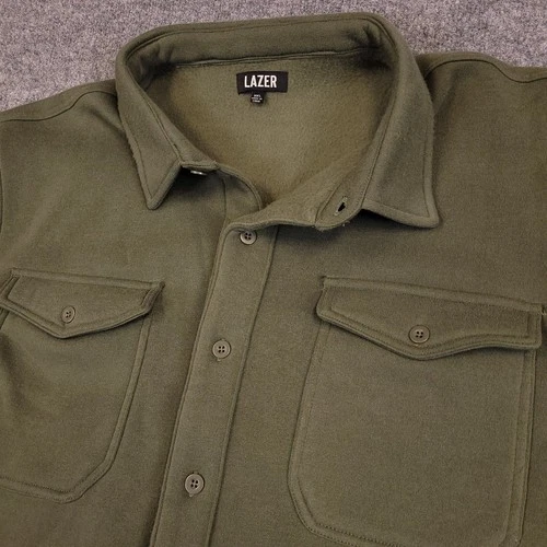 LAZER Men's Olive Green 3XL Fleece Lined Button Front Overshirt Jacket - product listing photo