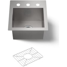 New Kohler K-3840-3-NA Vault 15 Drop In or Undermount Single Basin Stainless S 