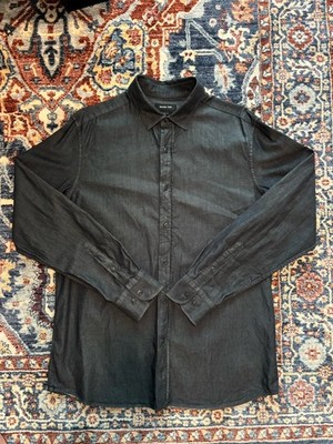 Massimo Dutti Men s Chambray Denim Button Down Dark grey