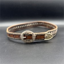 Vintage Western Brown Leather Belt Silver Metal Studs Ornate Silver Buckle 33  