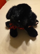 FAO Schwarz Plush 13" Black Labrador Puppy Dog Vintage Bow