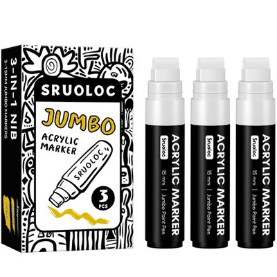 SRUOLOC 3 Jumbo Permanent Markers White, 15mm 1 Count (Pack of 3), White 