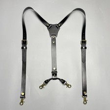 Black Leather 2cm H Y Back Tool Suspenders Hook to Belt  3 Clips For Men Male