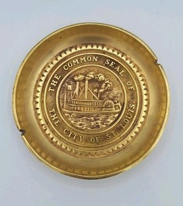 Vintage Solid Brass The Common Seal of the City of St. Louis Ashtray Steamboat