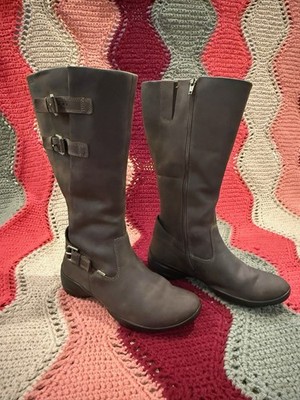 Ecco Brown Riding Boots Goretex Tall Zip w/Double Buckles Size Eu 37 US 6.5